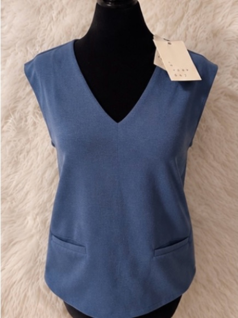Sleeveless V-Neck Blue Women's Top